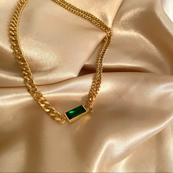 💕Last one Green Stone Golden Chain Choker - Picture 6 of 12